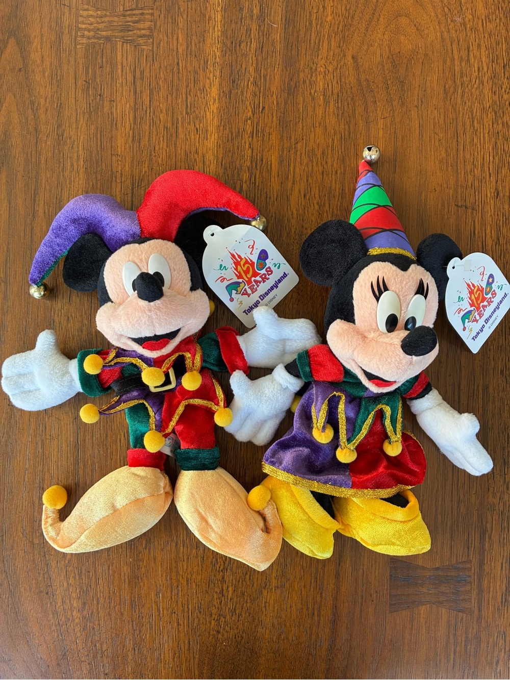 Mickey & Minnie Mouse Jester Tokyo Disneyland 15th Anniversary Plush NWT